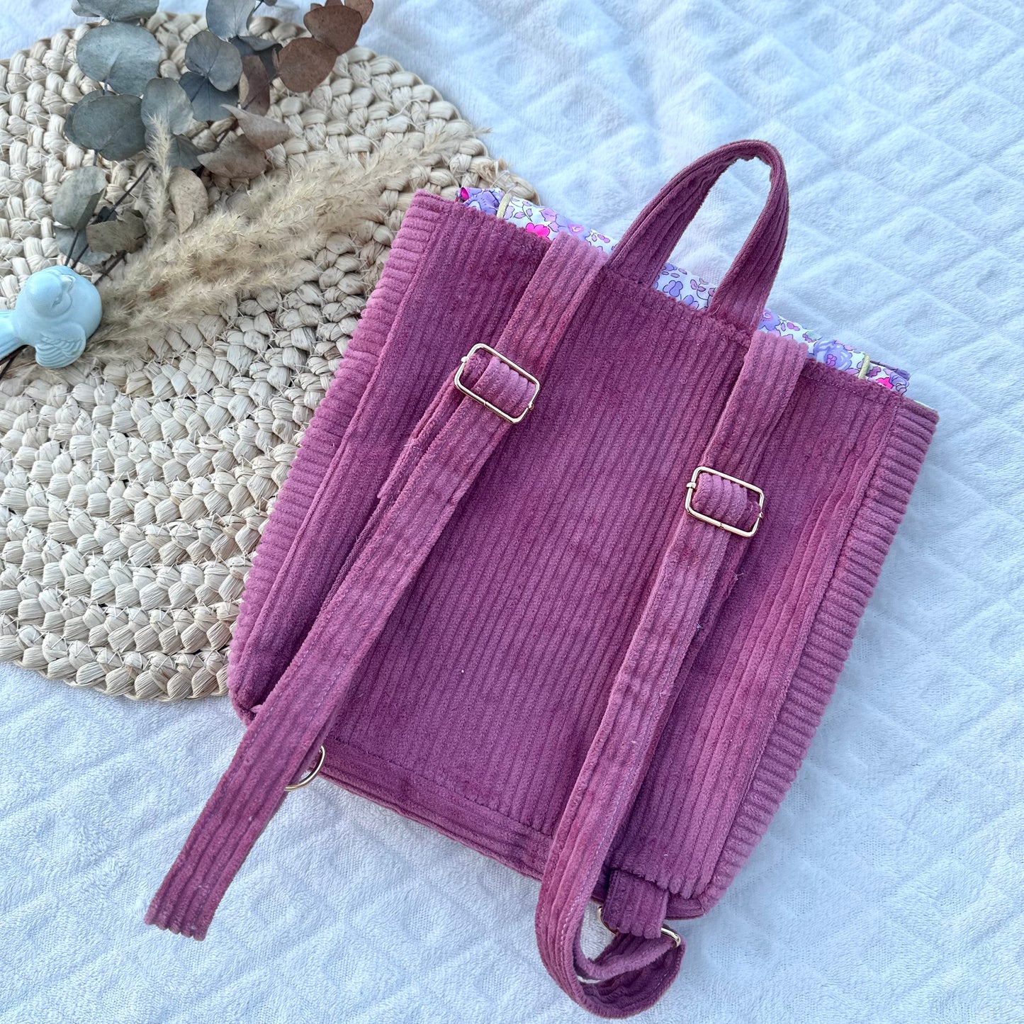 Mini cartable froufrou en velours côtelé (sur commande)