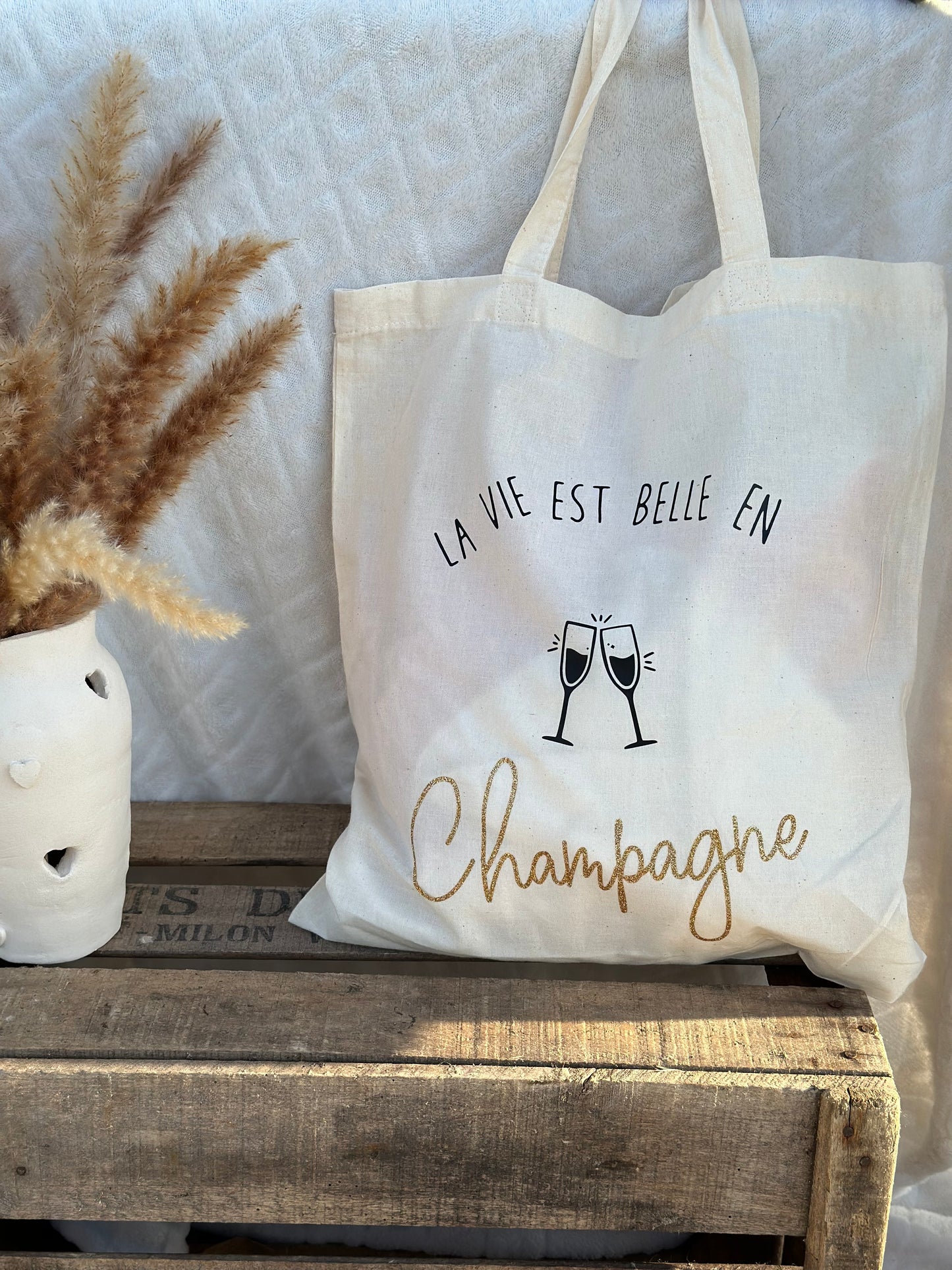 Tote bag "la vie est belle en Champagne"