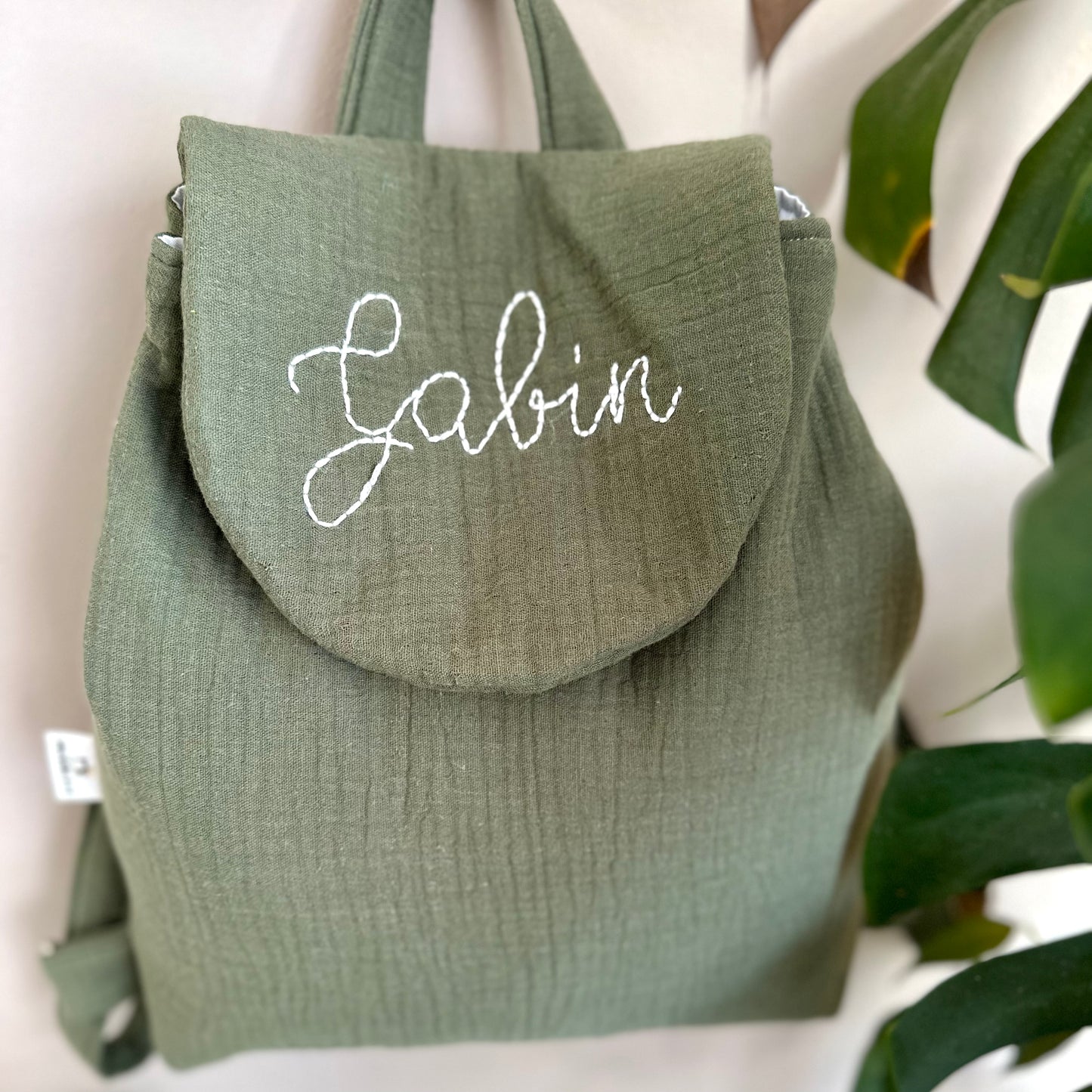 Sac Gabin - Sac à dos maternelle en gaze de coton brodé à la main