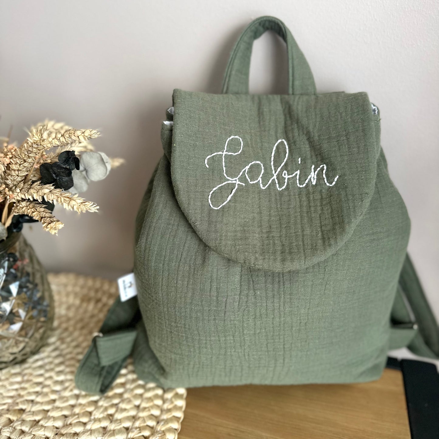 Sac Gabin - Sac à dos maternelle en gaze de coton brodé à la main