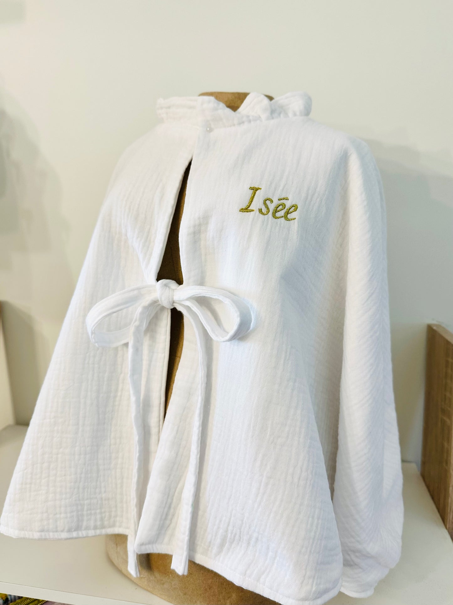 Cape de baptême enfant blanche en gaze de coton (SUR COMMANDE)
