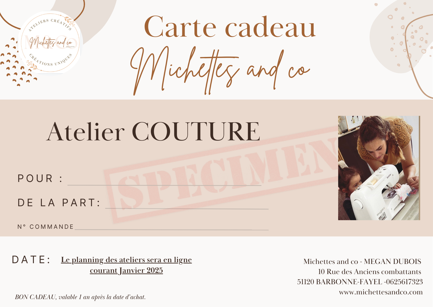 Bon cadeau ATELIER COUTURE (enfant) pour atelier en 2025