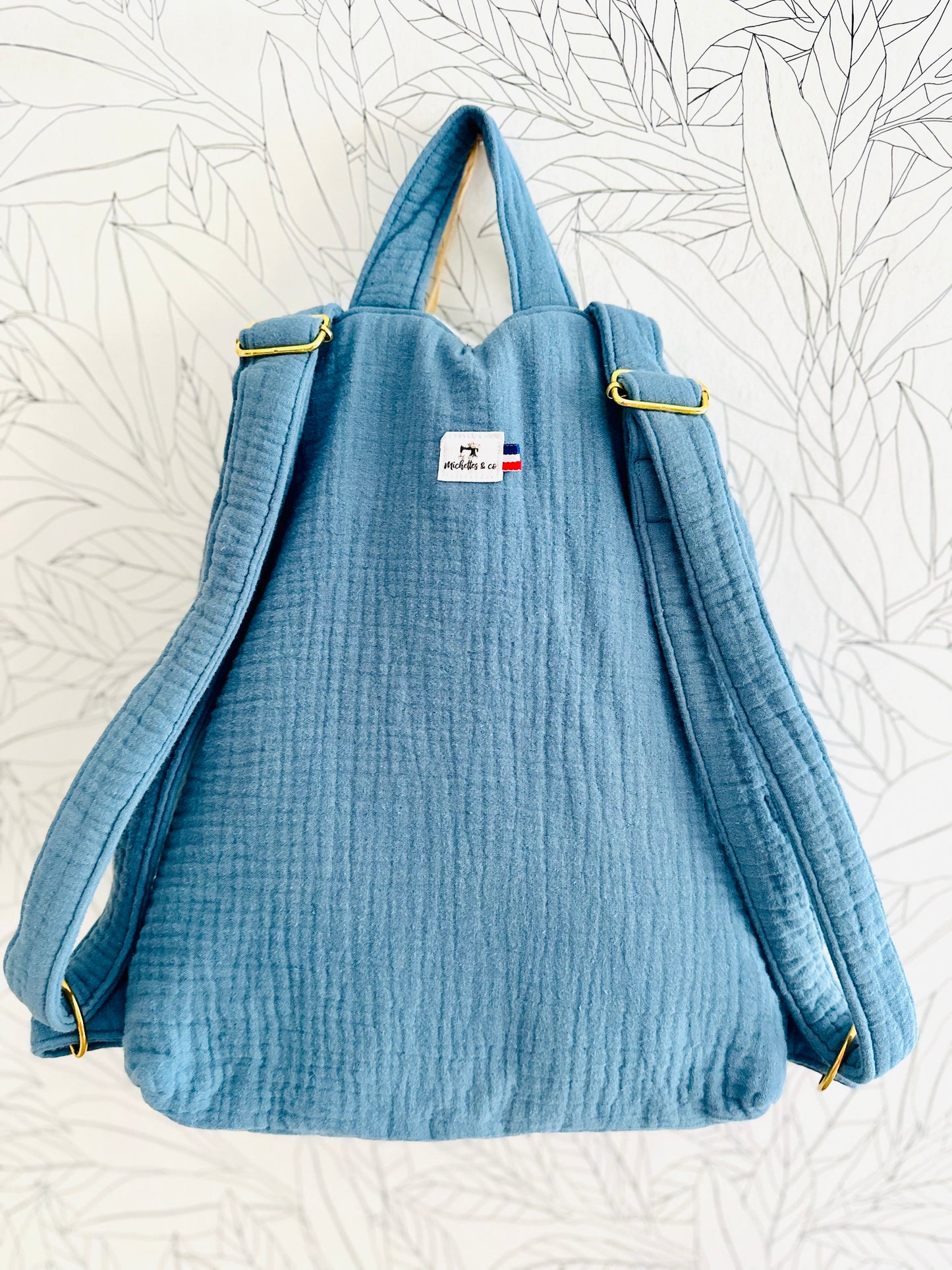 Sac à dos gaze de coton et broderie main - sac maternelle, nounou, crèche