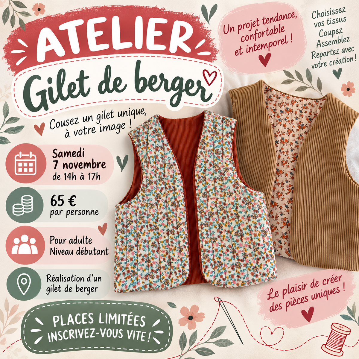Atelier Couture ADULTE par Michettes and co - Samedi 7 Novembre - 14h00-17h00