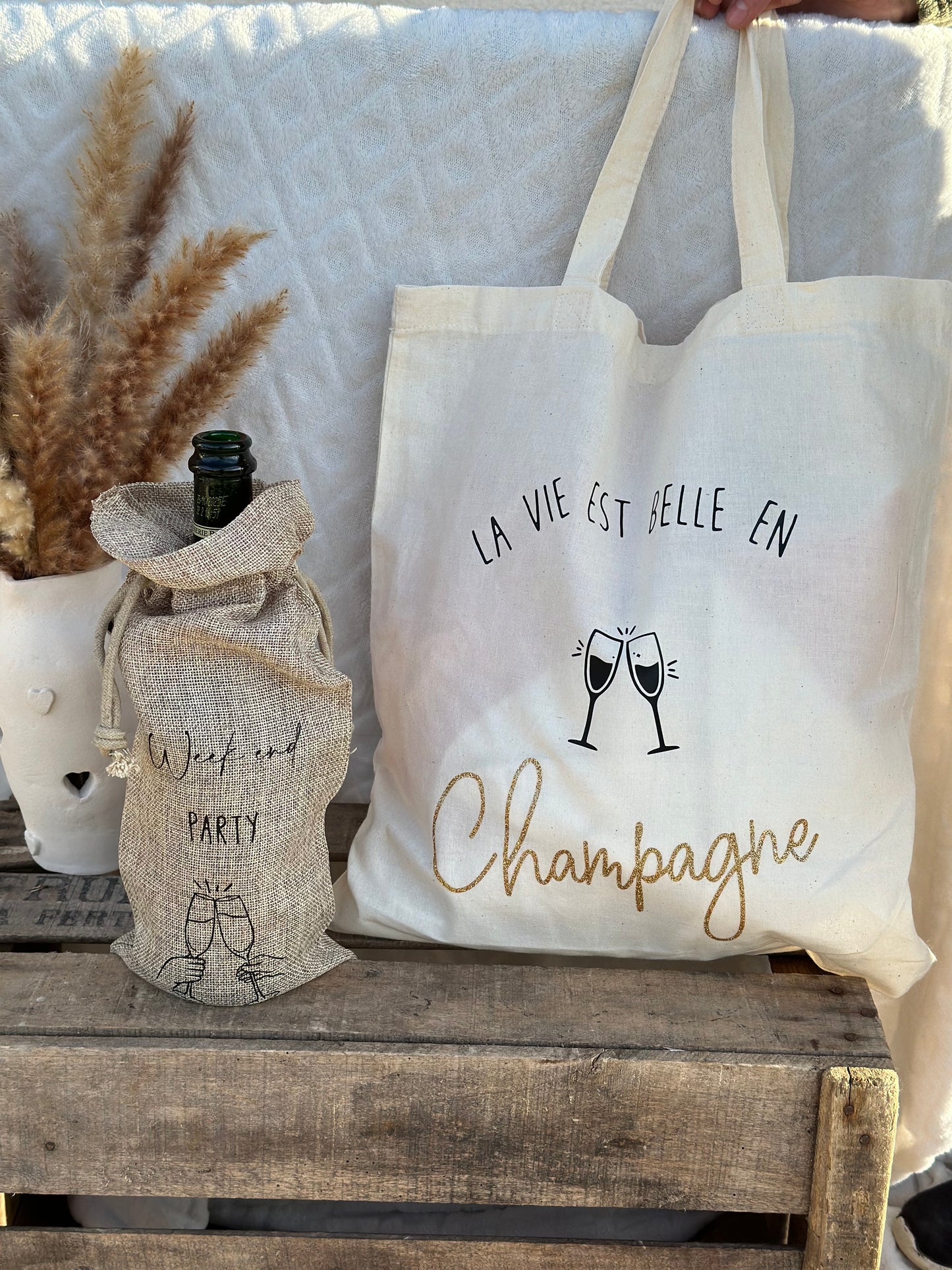 Tote bag "la vie est belle en Champagne"