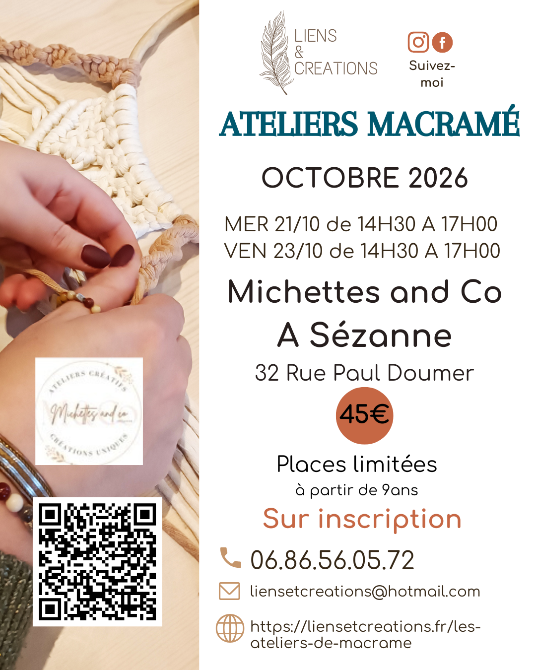 Atelier Macramé par Liens et Créations - Vendredi 23 Octobre - 14h30-17h00