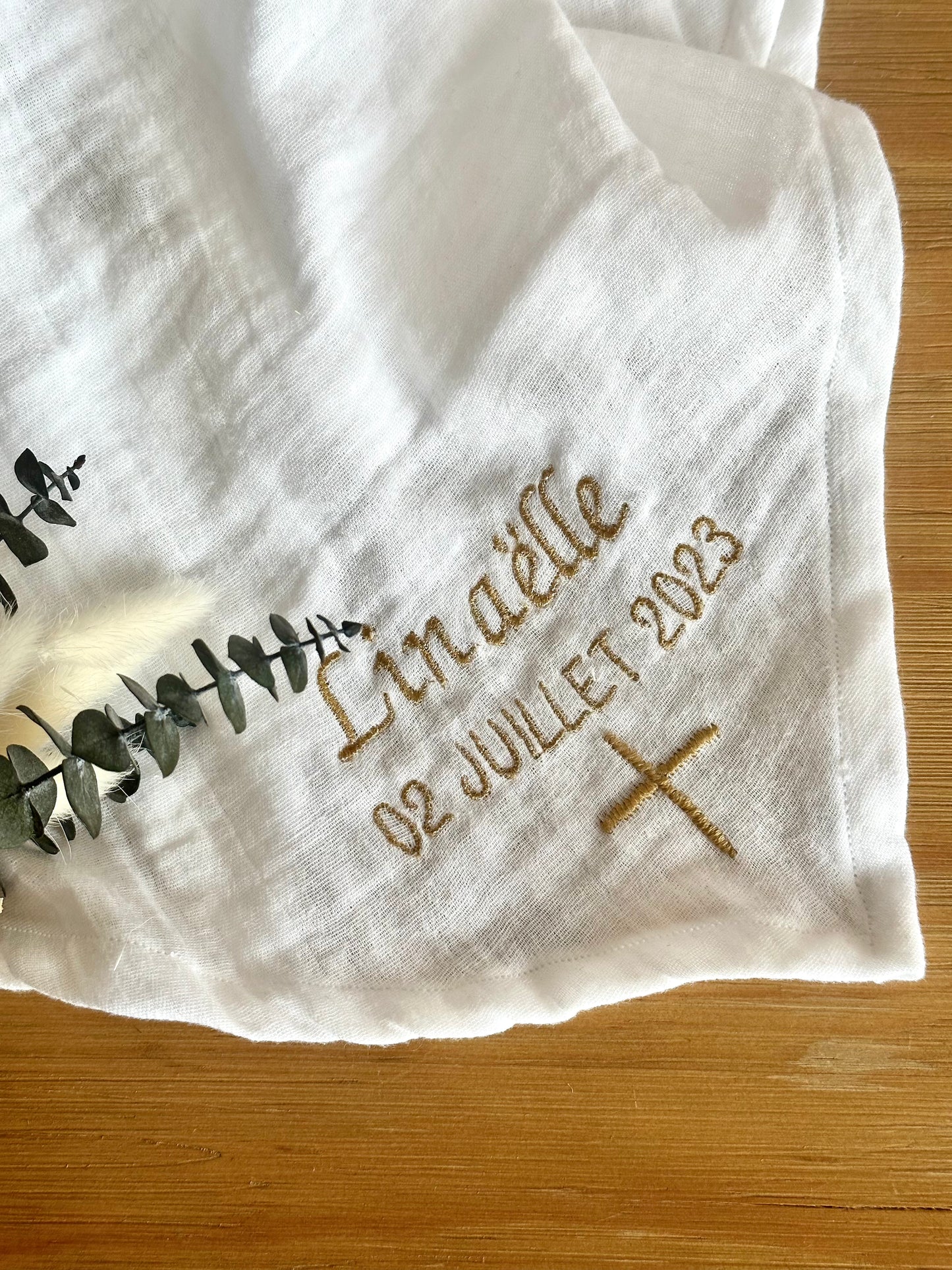 Linge blanc Baptême / Etole de baptême personnalisée