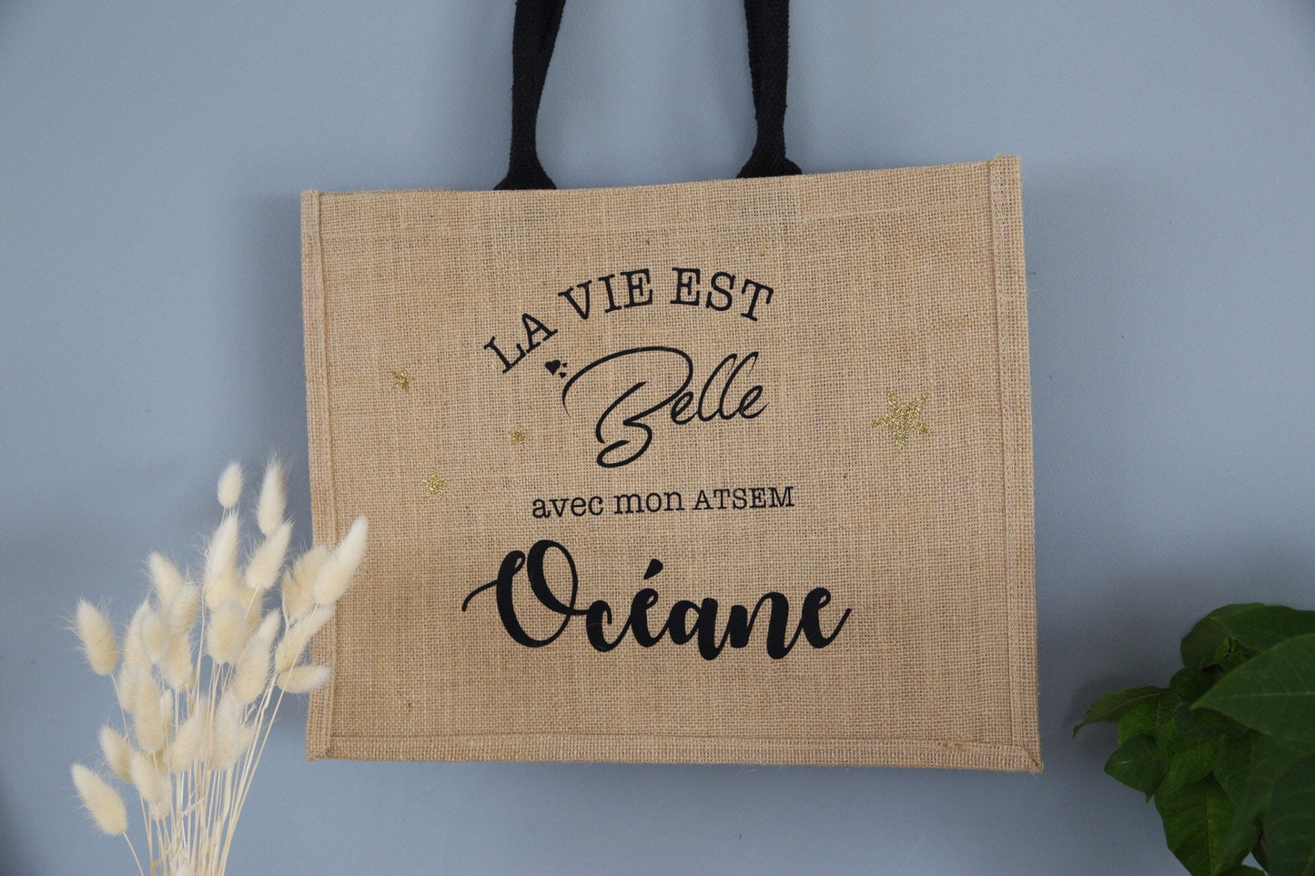 Cabas "La vie est Belle chez Mamie.." Nounou, Tata, Marraine...