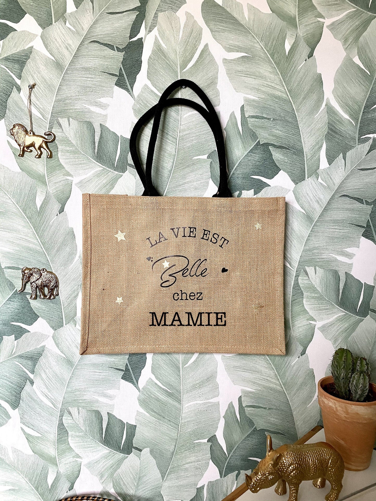 Cabas "La vie est Belle chez Mamie.." Nounou, Tata, Marraine...