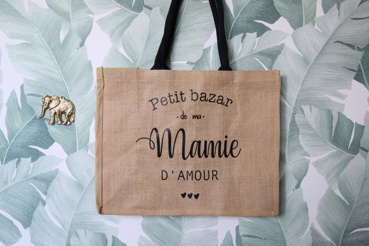 Cabas "petit bazar de Mamie Adorée " Cadeau Maman, Marraine, Tata, Nourrice, Maitresse sac personnalisé