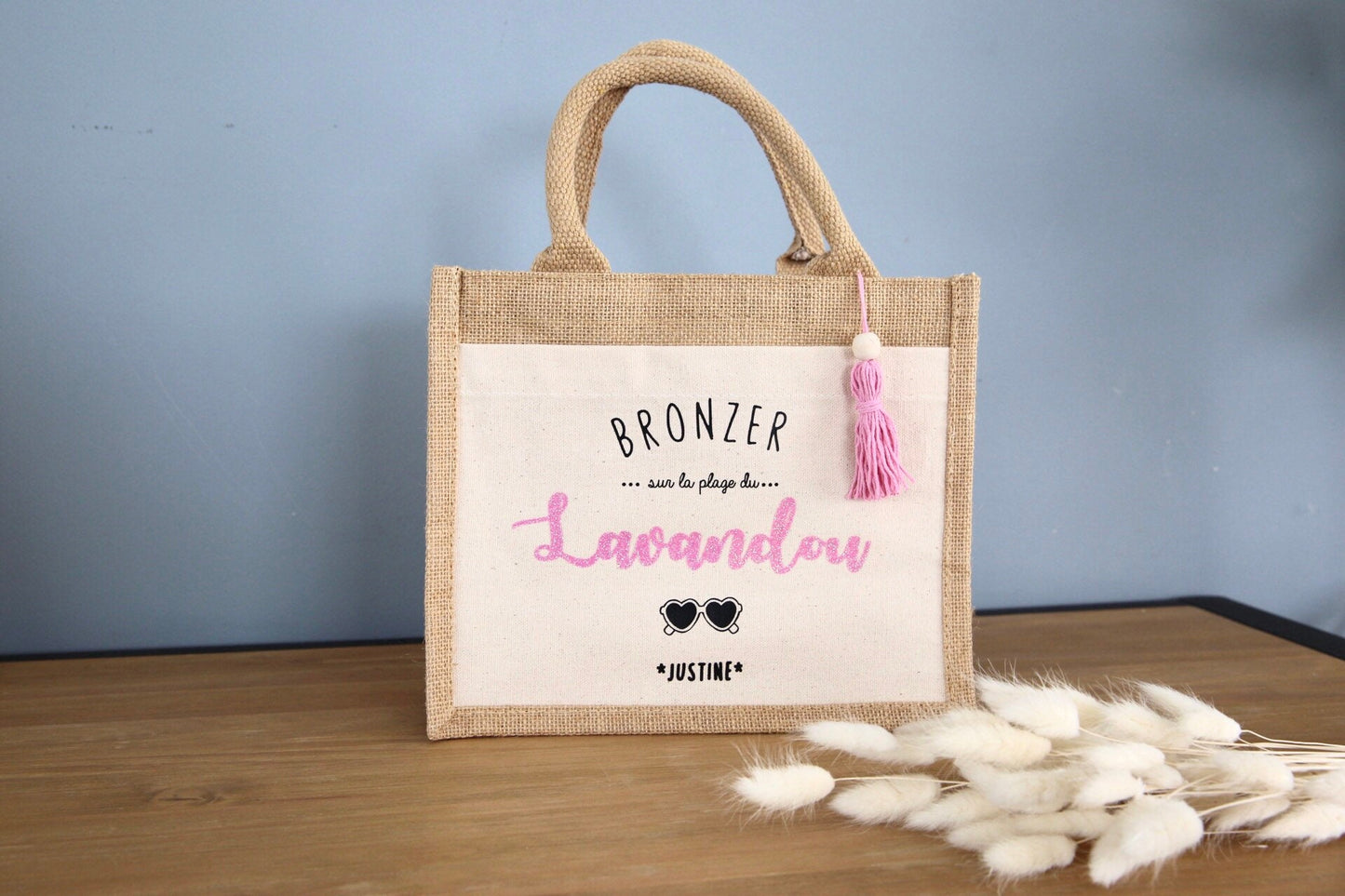 Sac cabas de plage / course - Bronzer sur la plage de .... personnalisation pour cadeau Mamie, Maman, Tata, Marraine, Maîtresse...