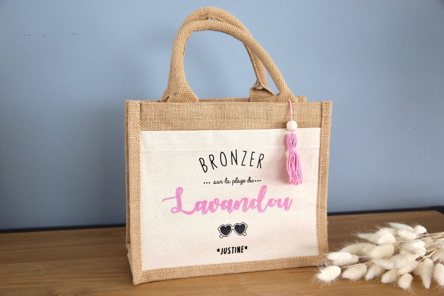 Sac cabas de plage / course - Bronzer sur la plage de .... personnalisation pour cadeau Mamie, Maman, Tata, Marraine, Maîtresse...