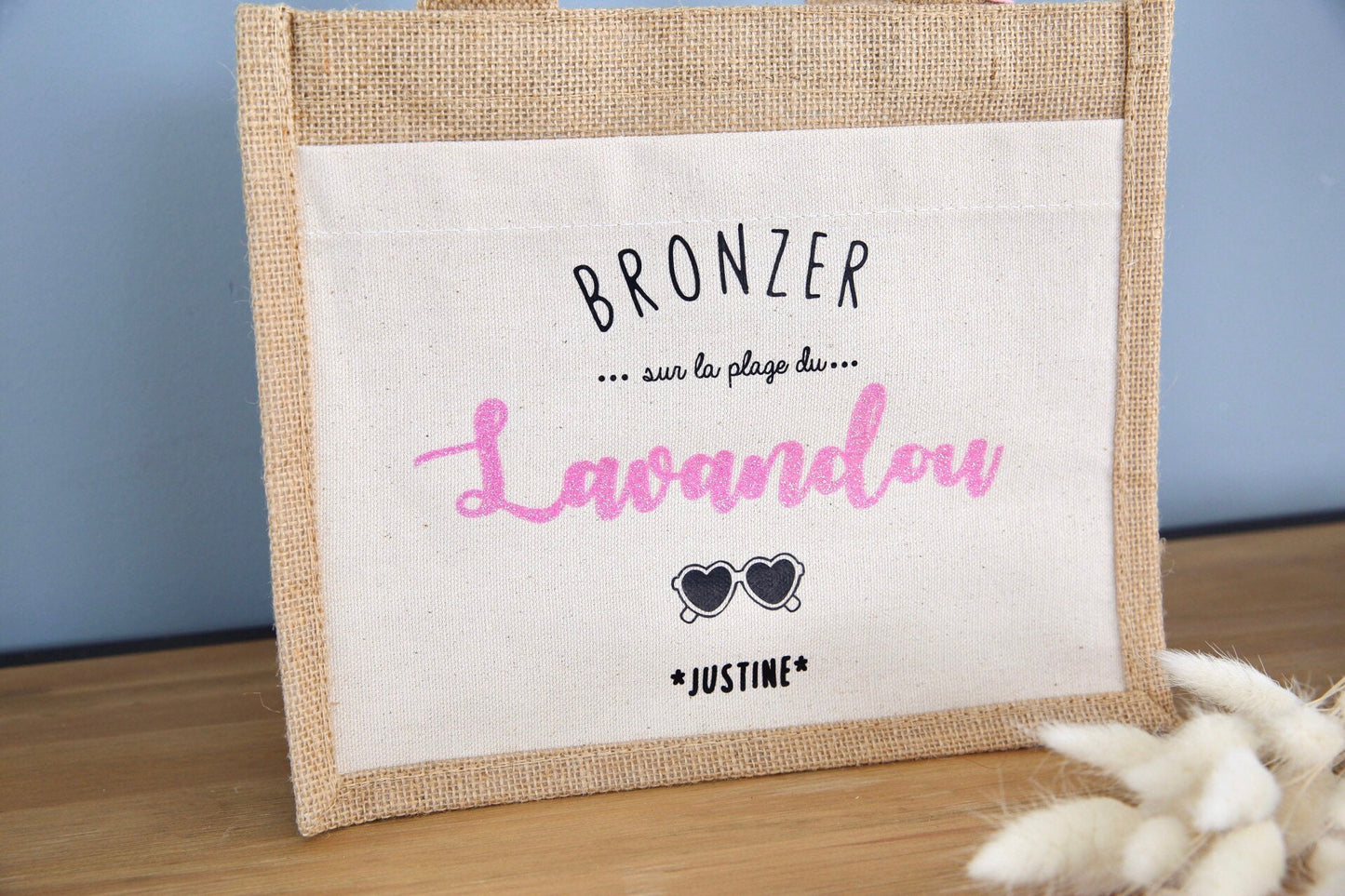 Sac cabas de plage / course - Bronzer sur la plage de .... personnalisation pour cadeau Mamie, Maman, Tata, Marraine, Maîtresse...