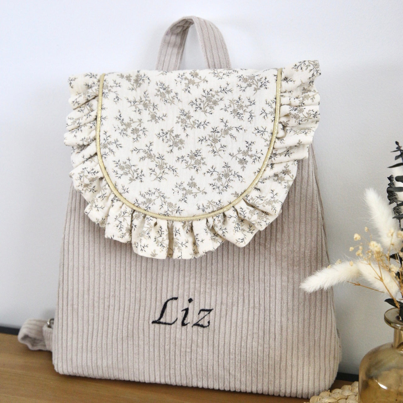 Sac à dos en velours côtelé beige - à personnalisé sur commande