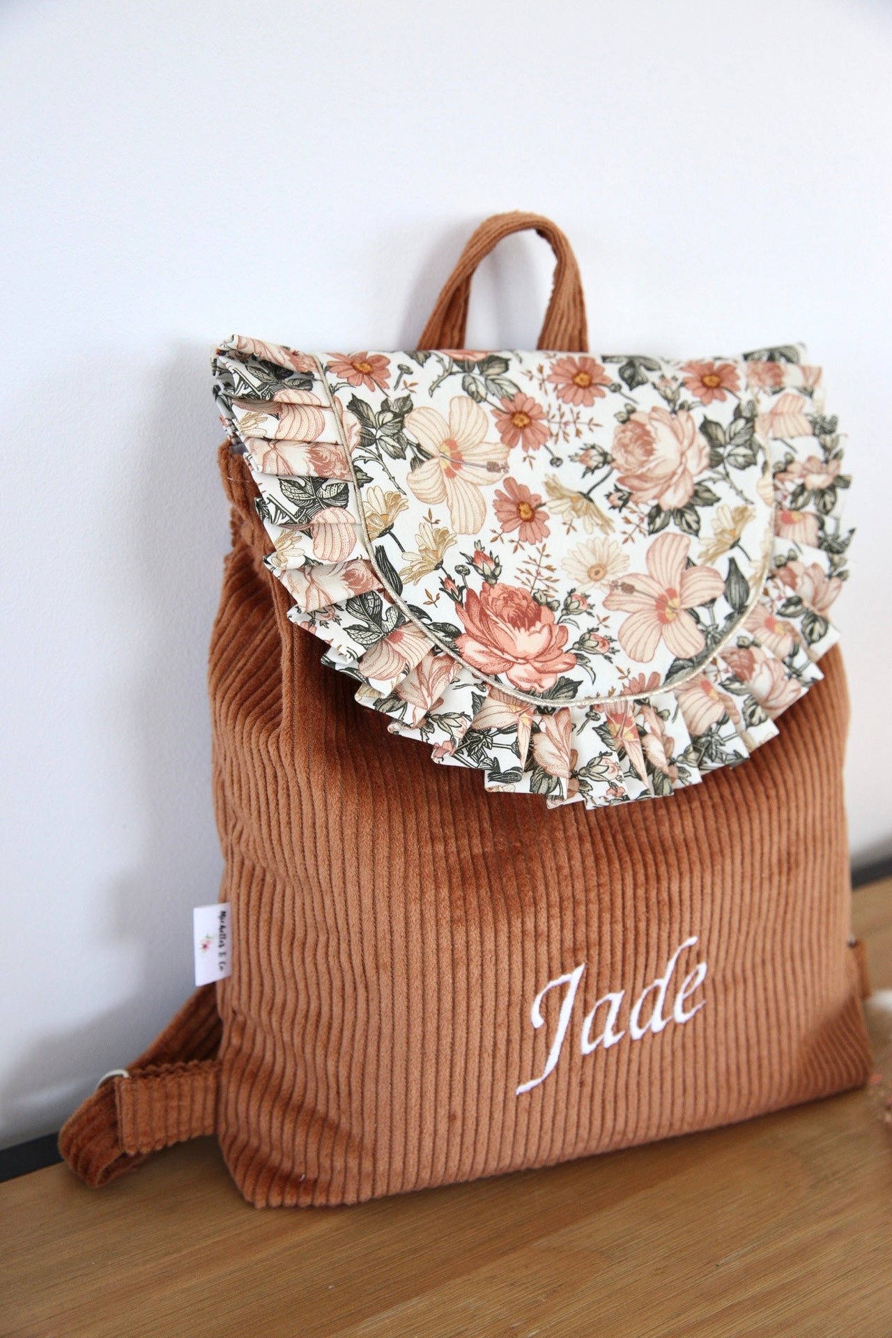 Sac Jade - Sac à dos maternelle à froufrous velours - brodé