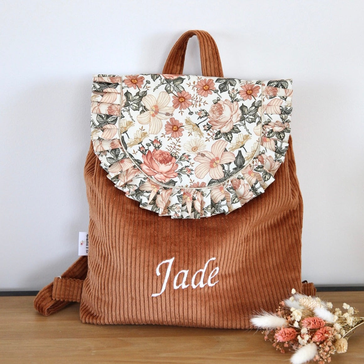 Sac Jade - Sac à dos maternelle à froufrous velours - brodé
