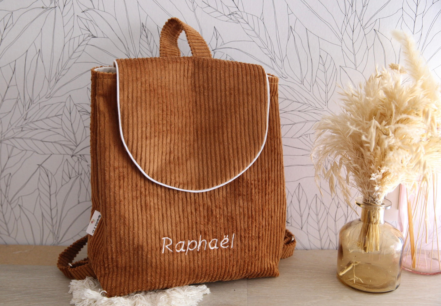 Sac à dos maternelle en velours côtelé - brodé (sur commande)