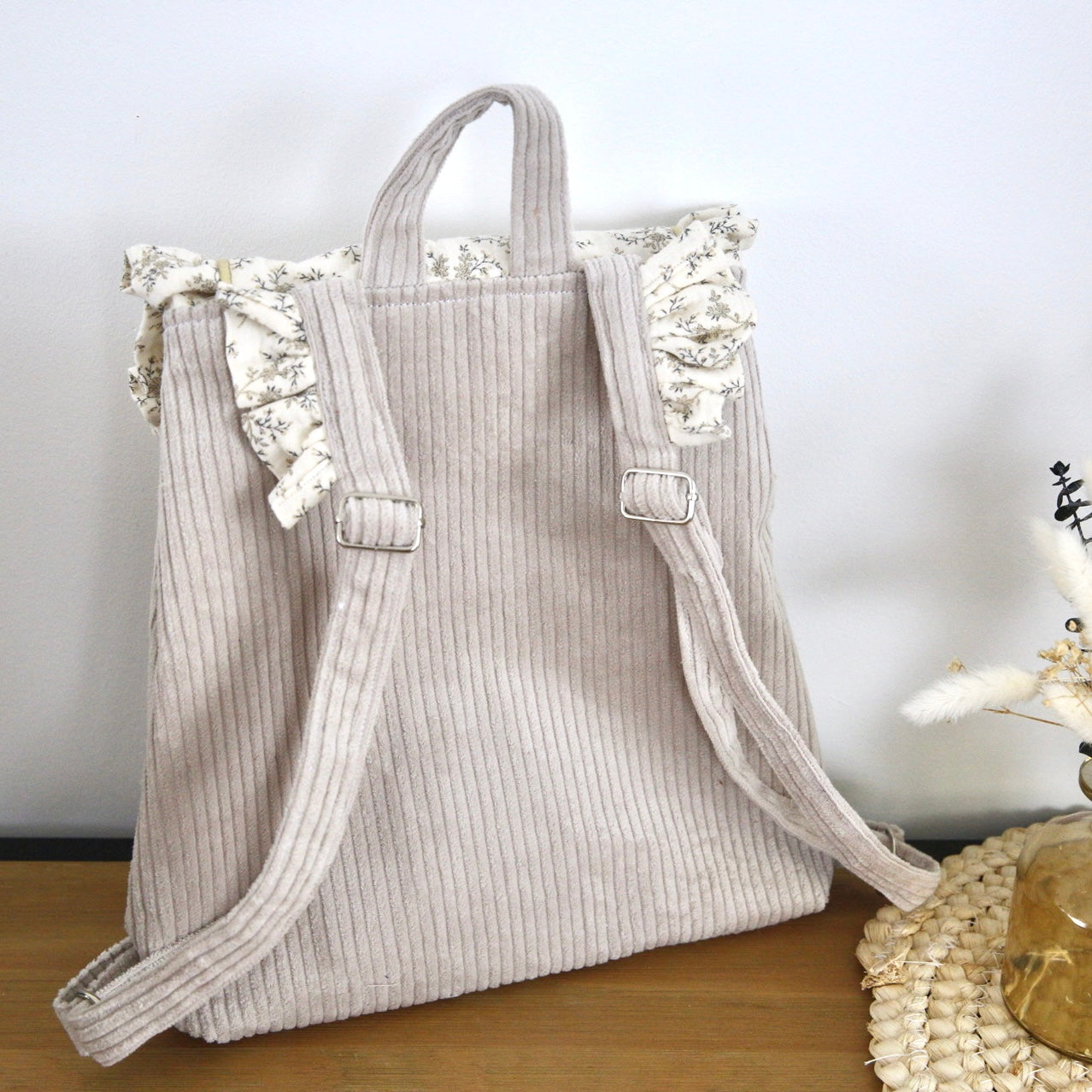 Sac à dos en velours côtelé beige - à personnalisé sur commande