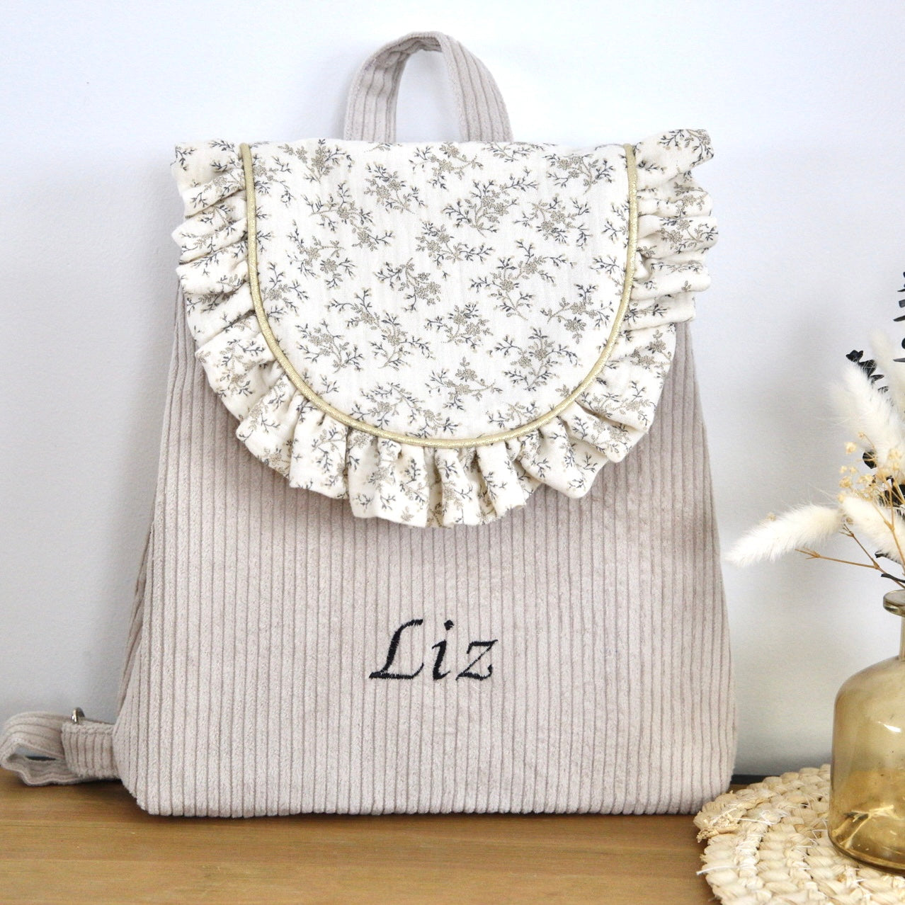 Sac à dos en velours côtelé beige - à personnalisé sur commande