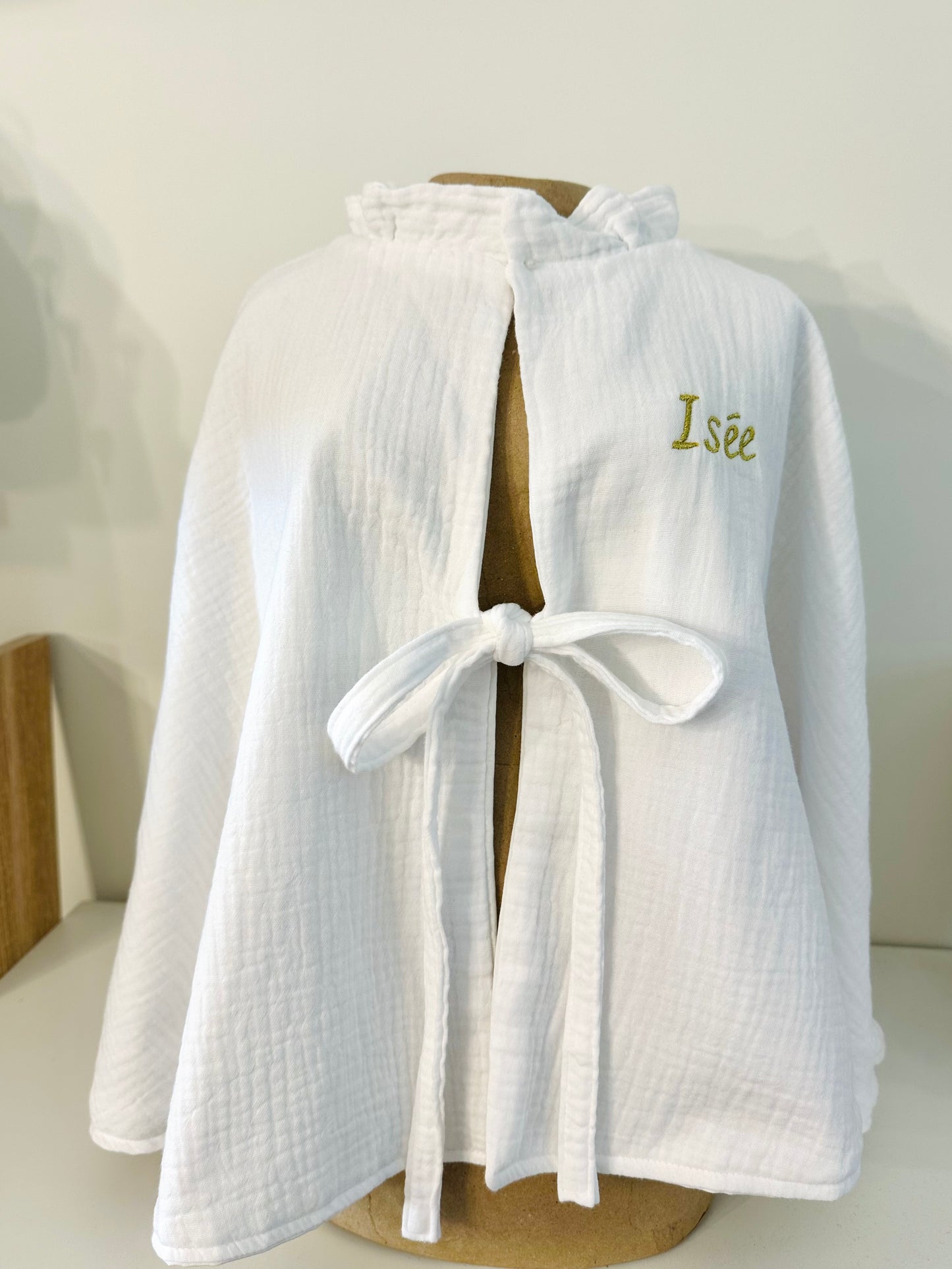 Cape de baptême enfant blanche en gaze de coton (SUR COMMANDE)