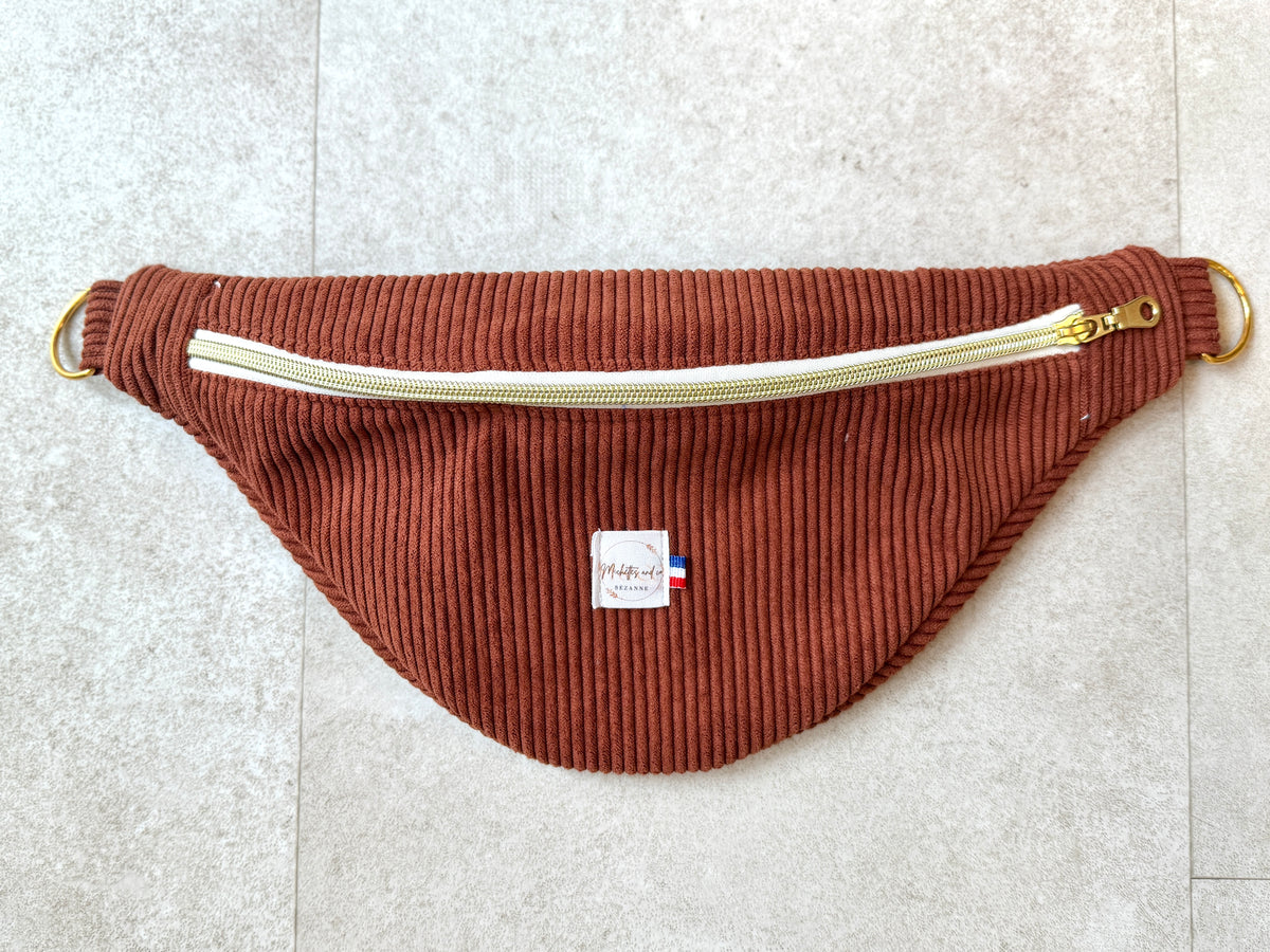 Sac Banane velours côtelé Marron / léopard par Michettes and co