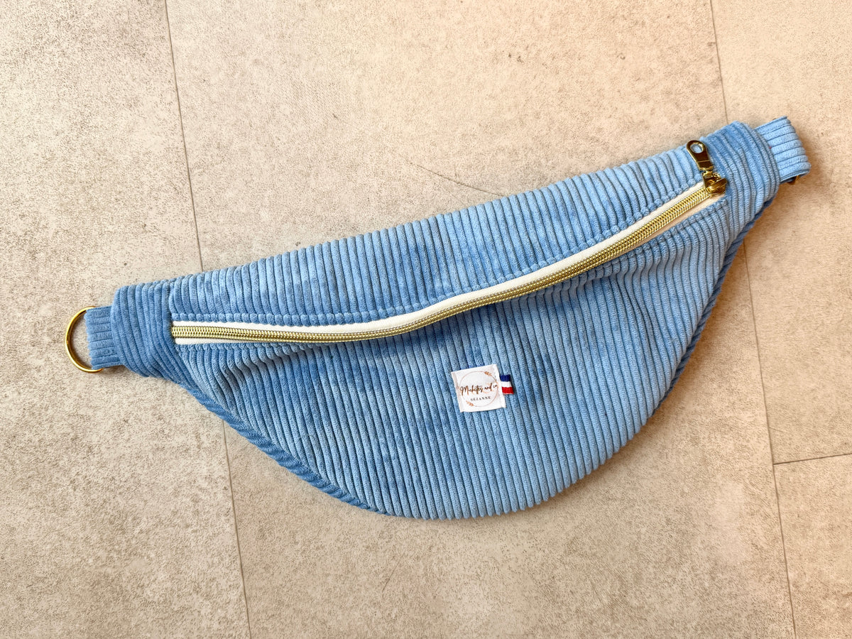Sac Banane velours côtelé Bleu  par Michettes and co