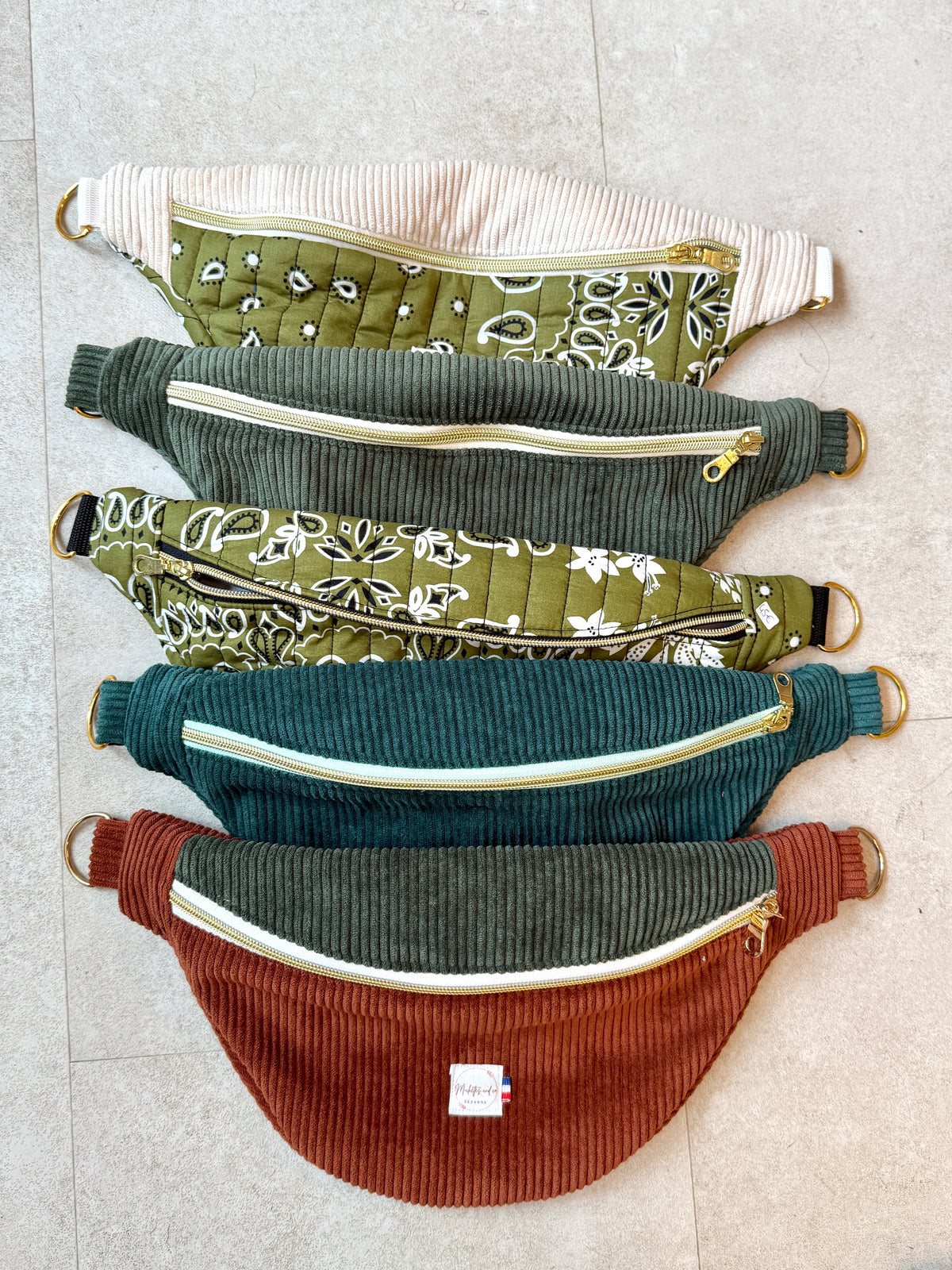 Sac Banane velours côtelé Vert par Michettes and co