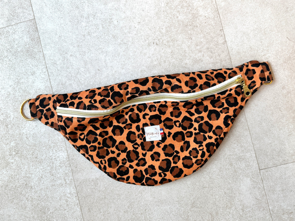 Sac Banane velours côtelé Marron / léopard par Michettes and co