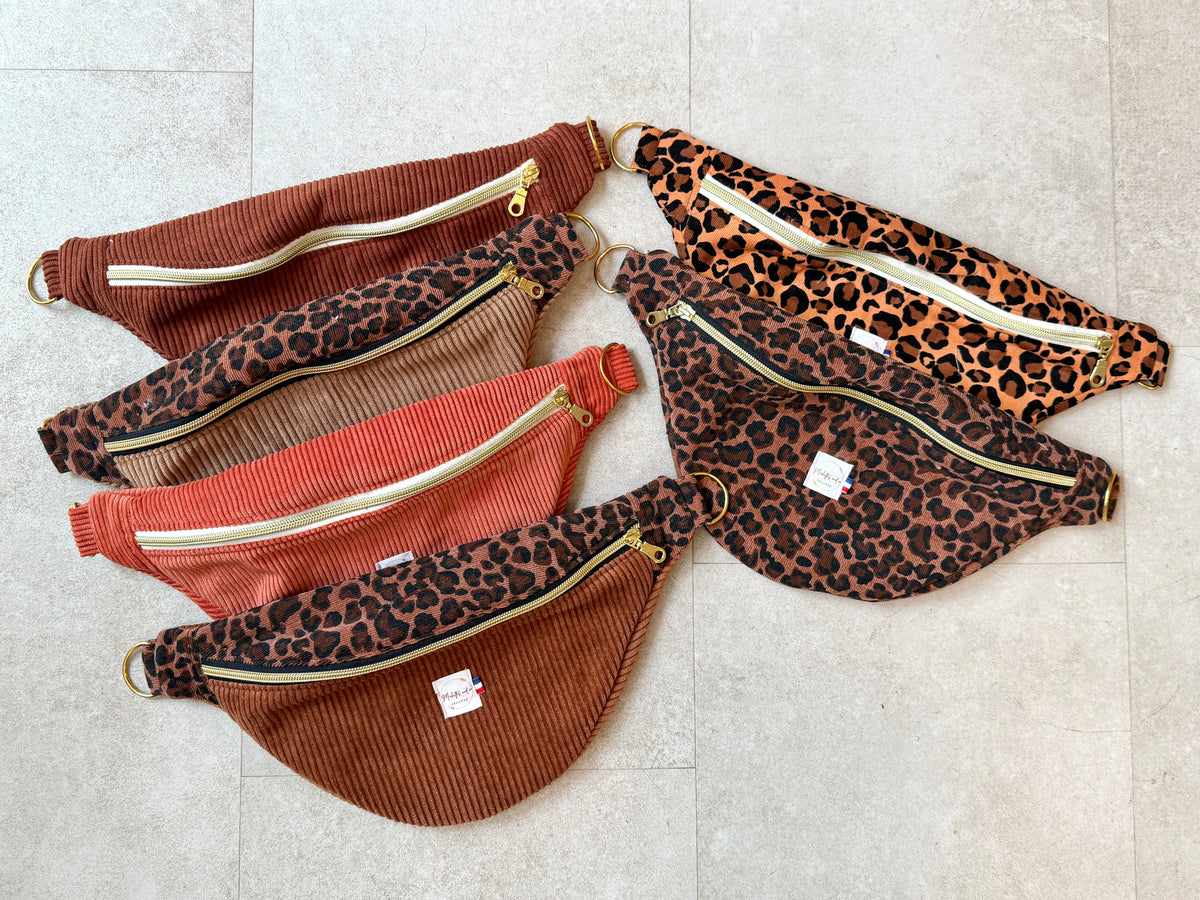 Sac Banane velours côtelé Marron / léopard par Michettes and co
