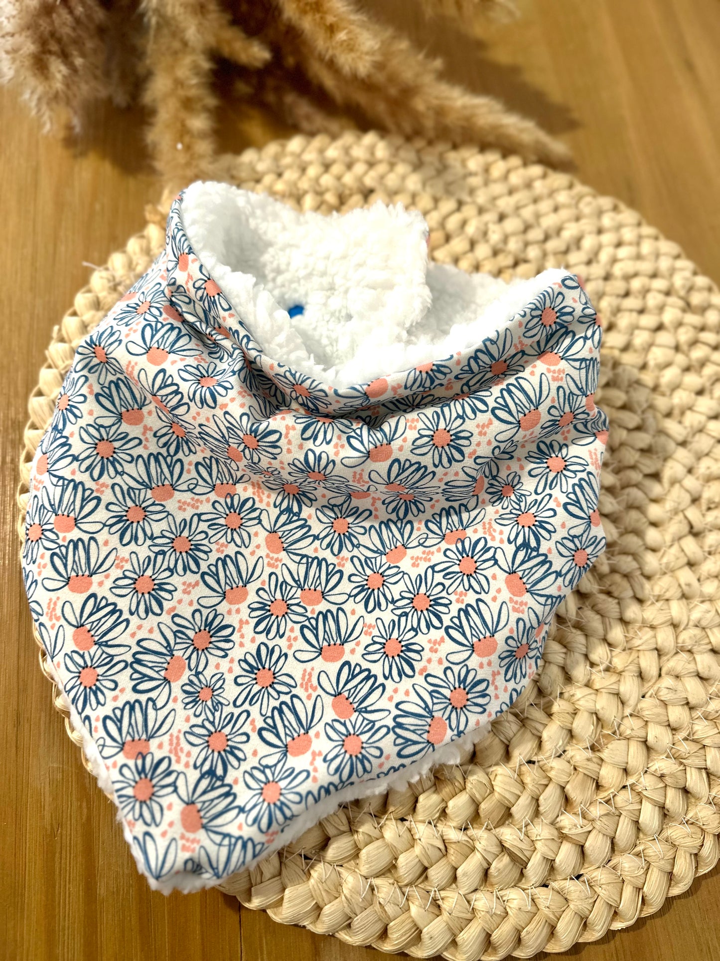 Snood / cache cou - bandana enfant - Thème marguerites blues