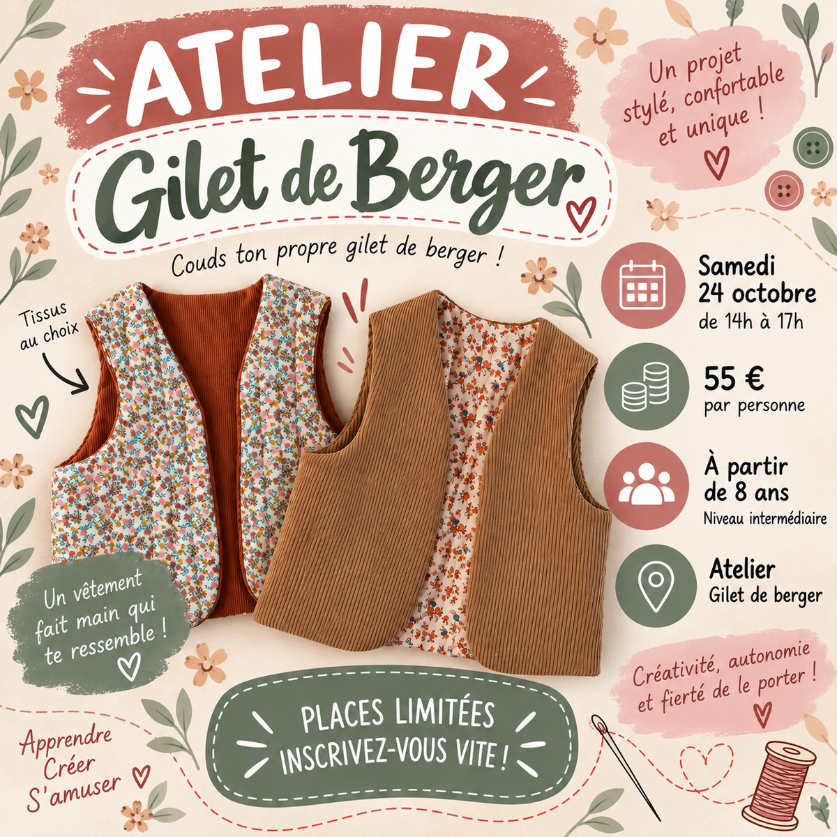 Atelier Couture ENFANT par Michettes and co - Samedi 24 Octobre - 14h00-17h00