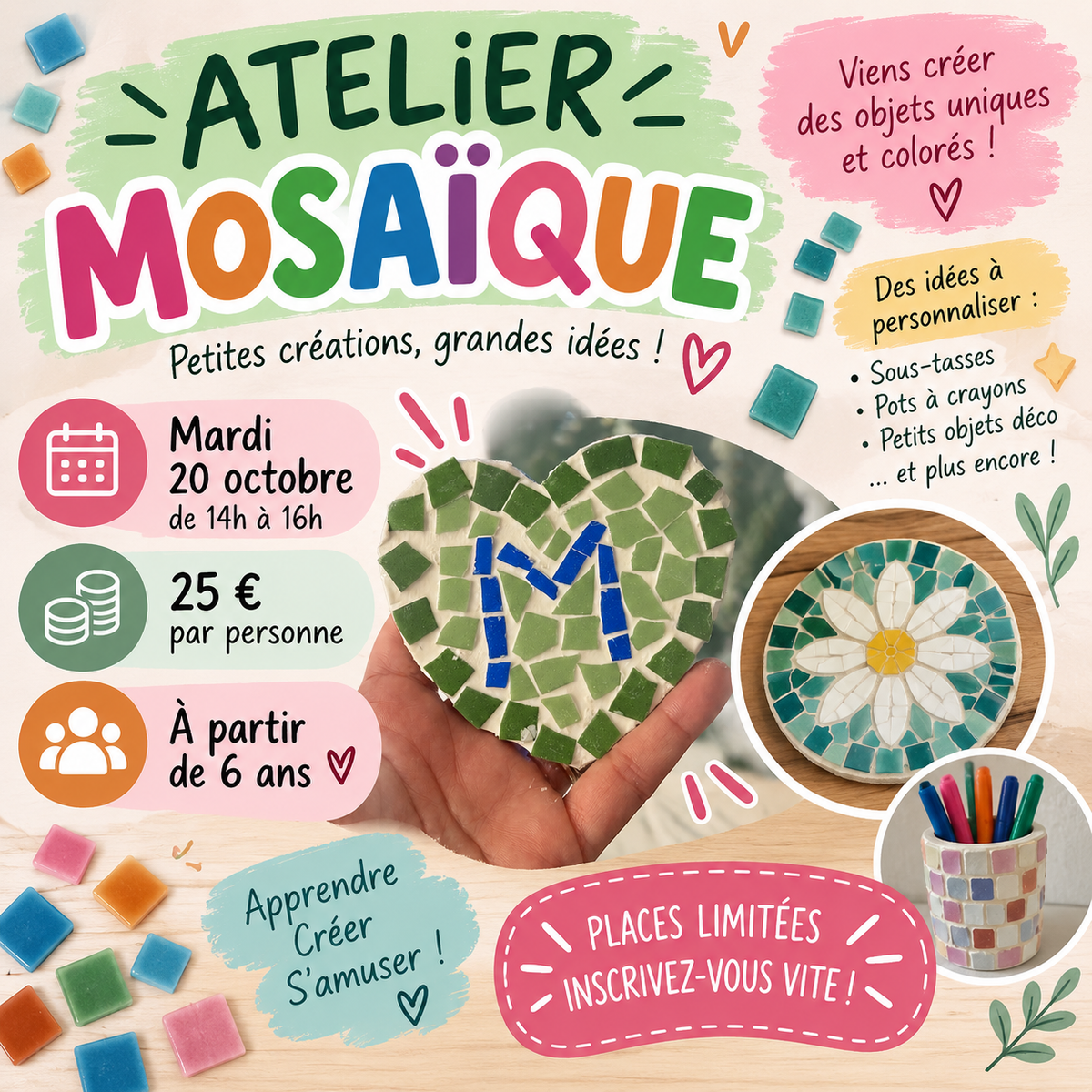Atelier Mosaïque ENFANT par Michettes and co - Mardi 20 Octobre - 14h-16h