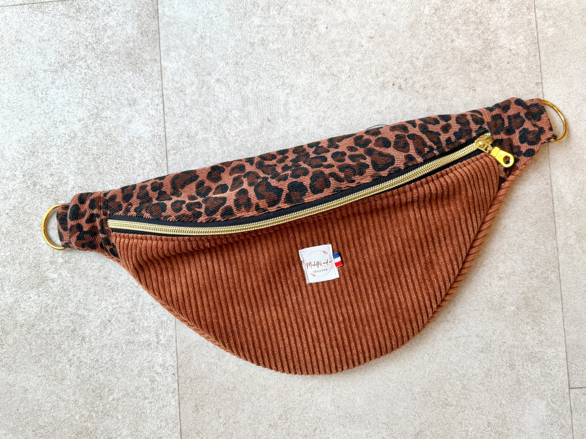 Sac Banane velours côtelé Marron / léopard par Michettes and co