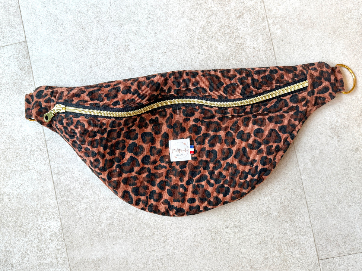 Sac Banane velours côtelé Marron / léopard par Michettes and co