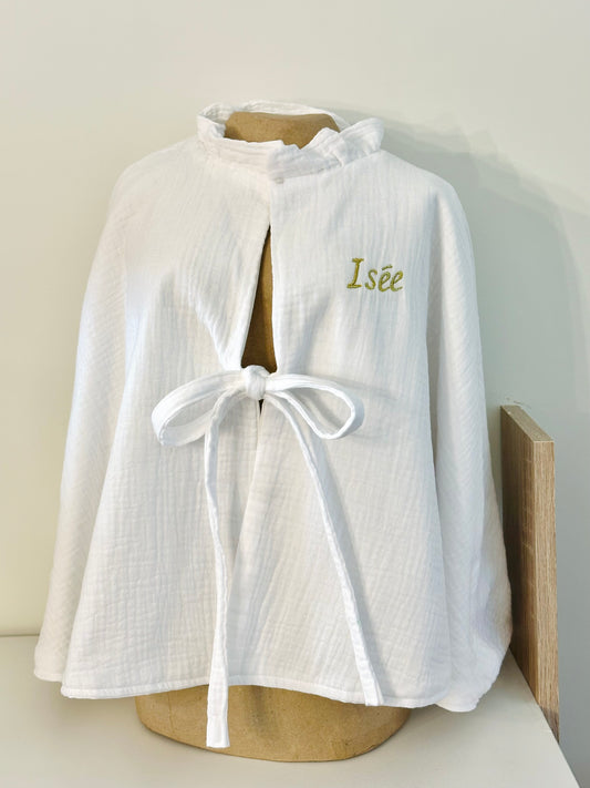 Cape de baptême enfant blanche en gaze de coton (SUR COMMANDE)