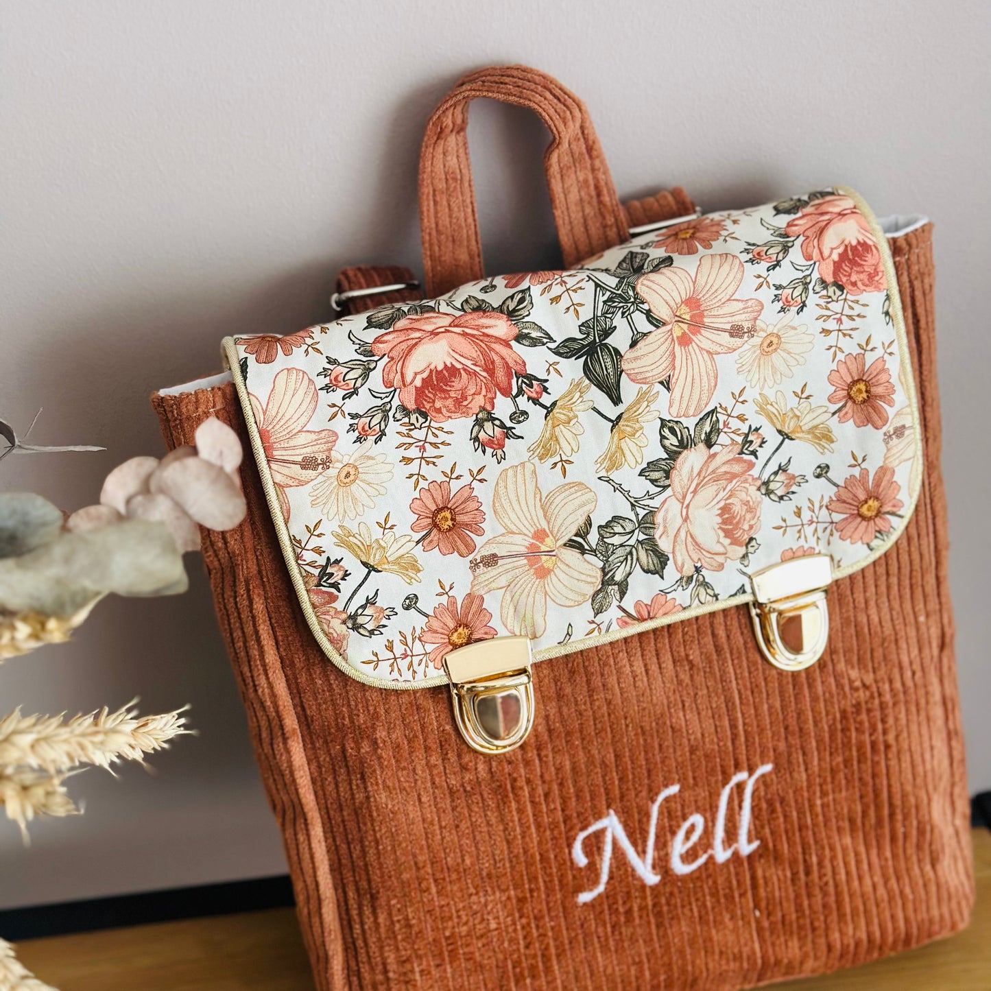 Mini cartable en velours côtelé - à personnaliser (sur commande)