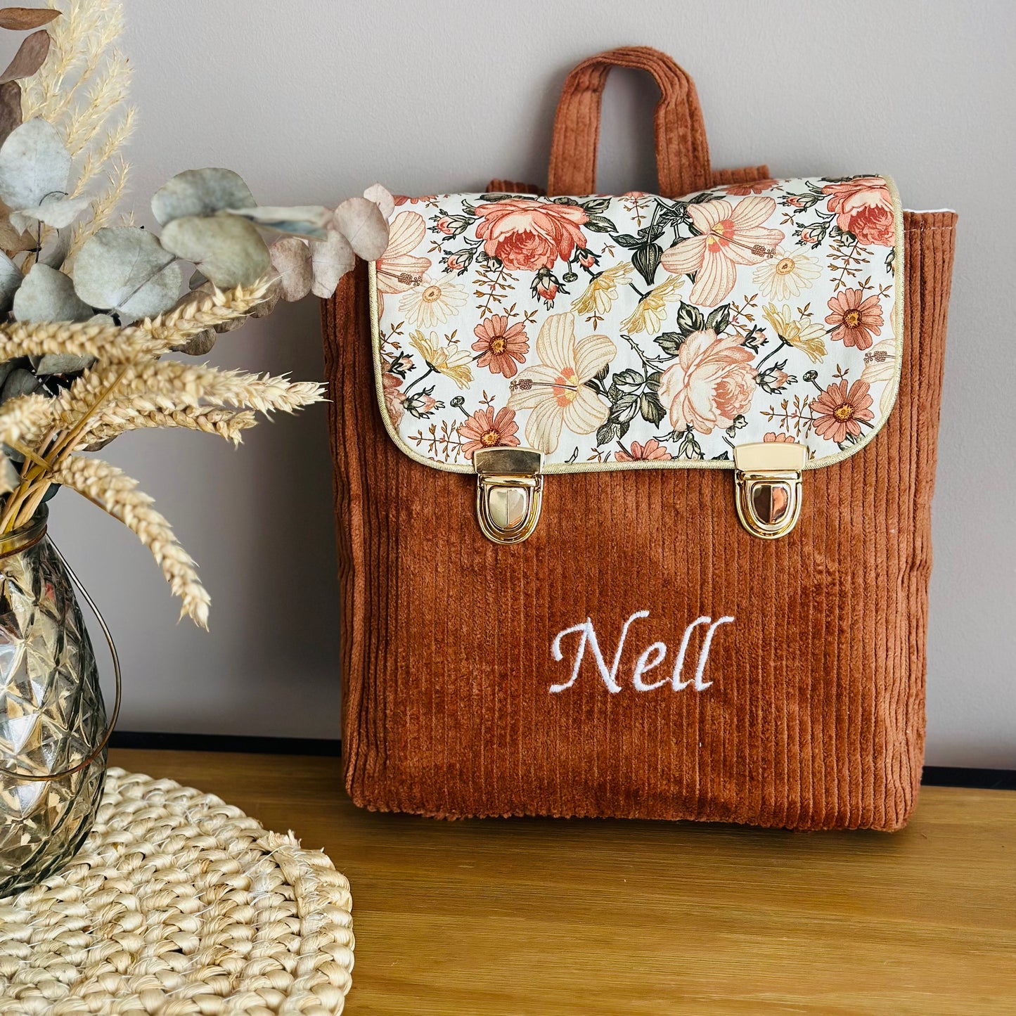 Mini cartable en velours côtelé - à personnaliser (sur commande)