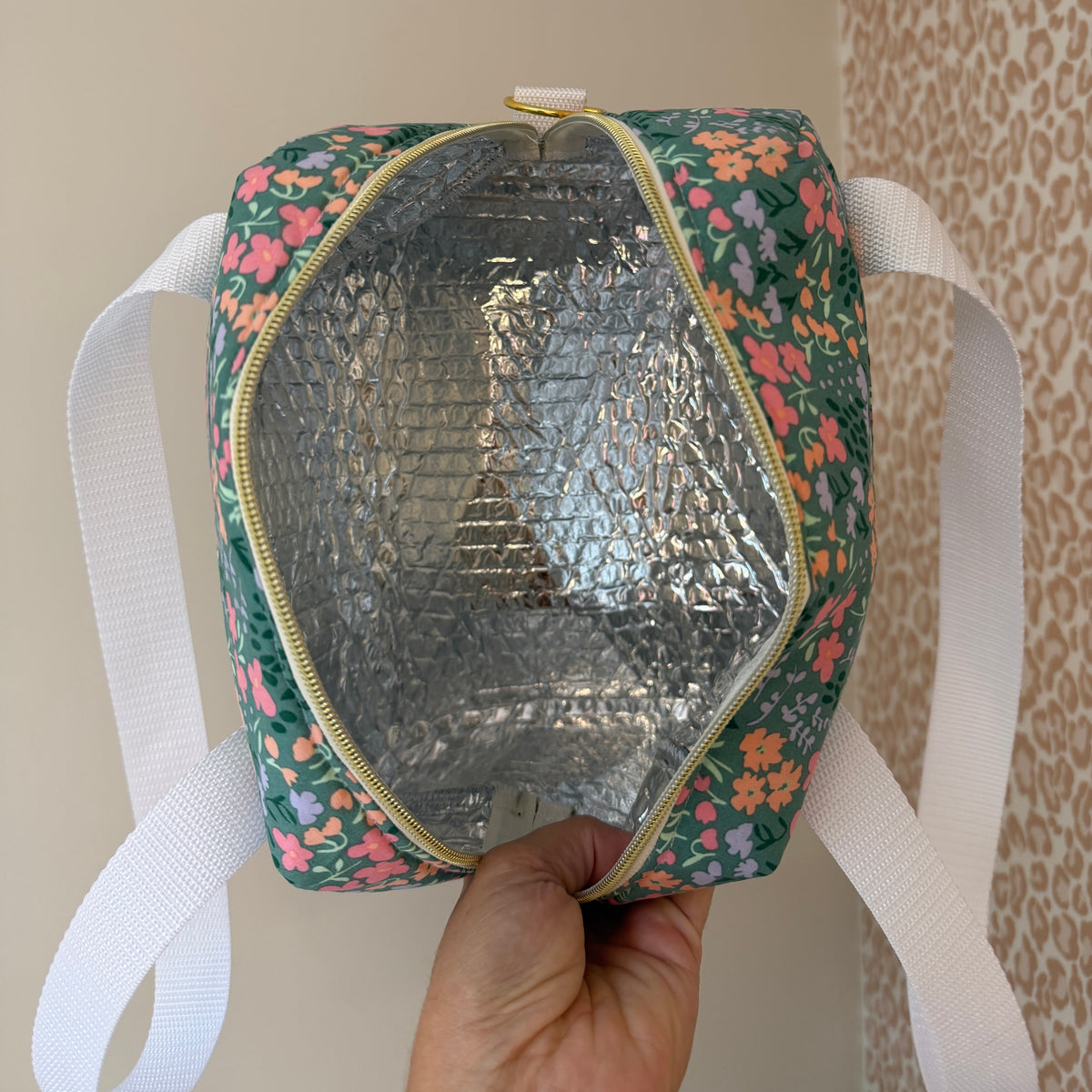 Lunch bag liberty vert -  isotherme par Michettes and co