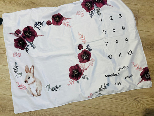 Couverture ETAPE - thème lapin en polaire minky Rose (en stock)